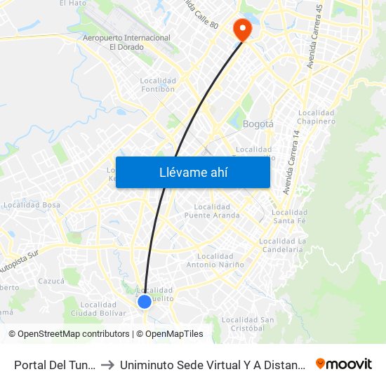 Portal Del Tunal to Uniminuto Sede Virtual Y A Distancia map