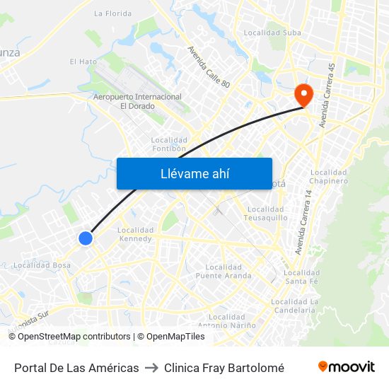 Portal De Las Américas to Clinica Fray Bartolomé map