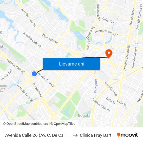 Avenida Calle 26 (Av. C. De Cali - Cl 51) (A) to Clinica Fray Bartolomé map