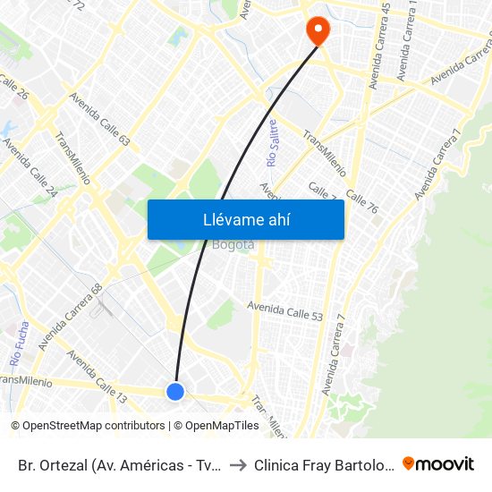 Br. Ortezal (Av. Américas - Tv 39) to Clinica Fray Bartolomé map