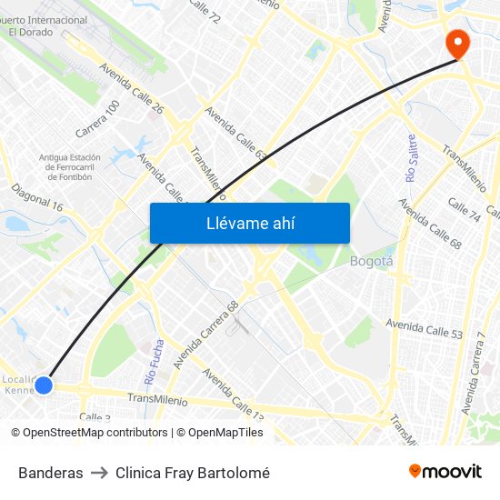 Banderas to Clinica Fray Bartolomé map