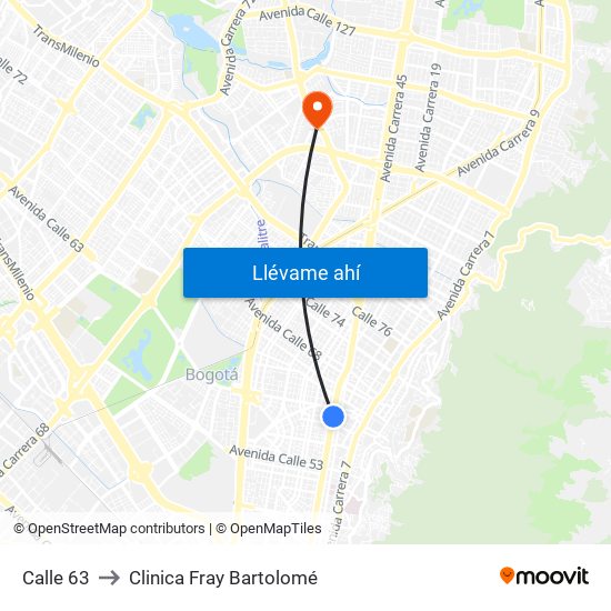 Calle 63 to Clinica Fray Bartolomé map