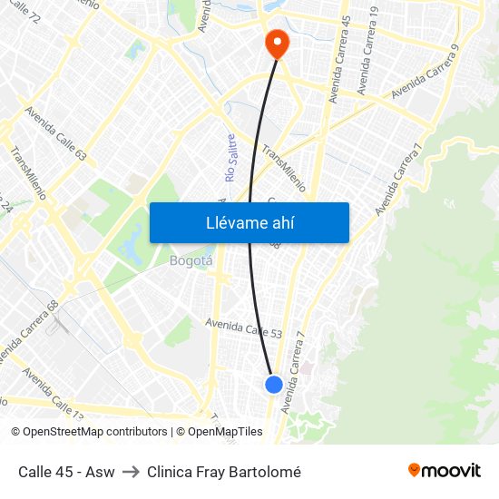 Calle 45 - Asw to Clinica Fray Bartolomé map