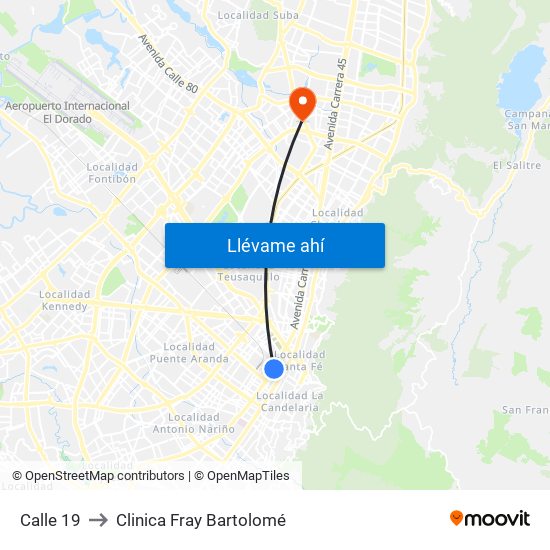 Calle 19 to Clinica Fray Bartolomé map
