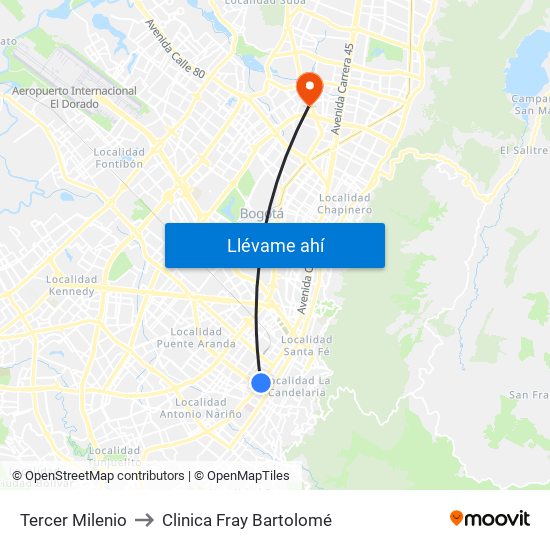 Tercer Milenio to Clinica Fray Bartolomé map