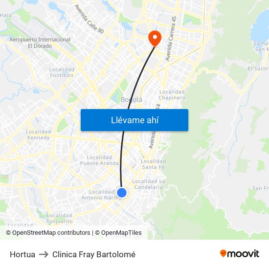 Hortua to Clinica Fray Bartolomé map