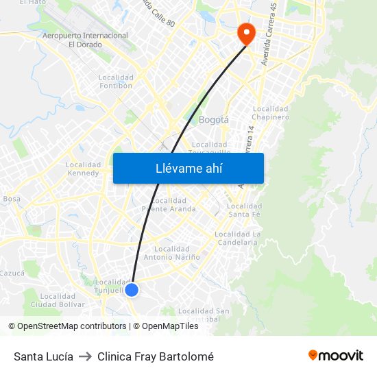 Santa Lucía to Clinica Fray Bartolomé map