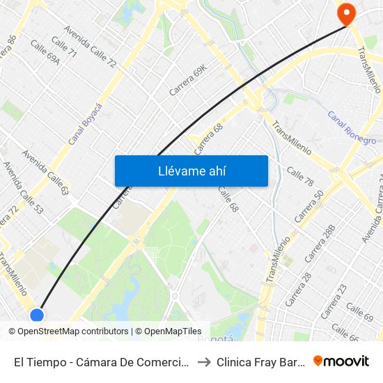 El Tiempo - Cámara De Comercio De Bogotá to Clinica Fray Bartolomé map