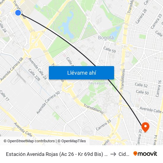 Estación Avenida Rojas (Ac 26 - Kr 69d Bis) (B) to Cidca map