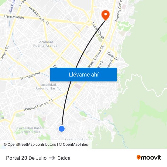 Portal 20 De Julio to Cidca map