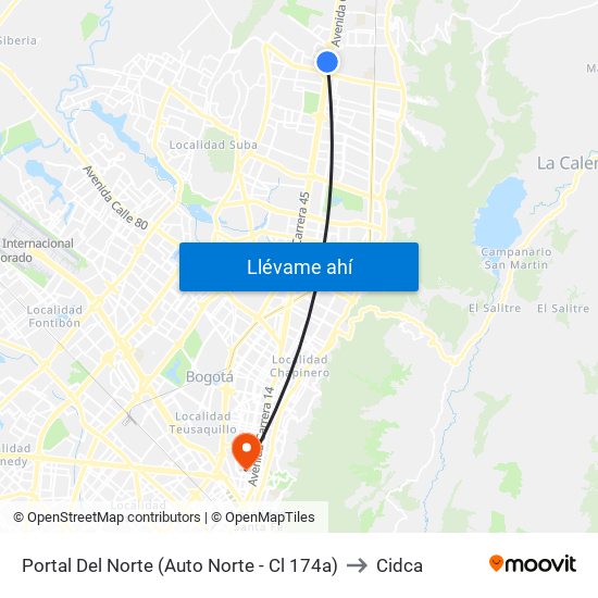 Portal Del Norte (Auto Norte - Cl 174a) to Cidca map