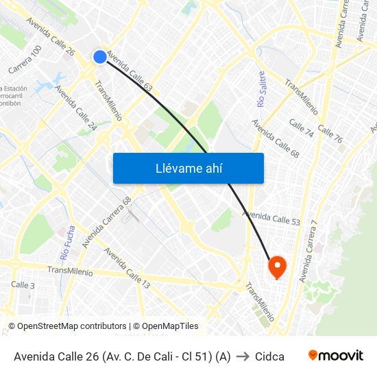 Avenida Calle 26 (Av. C. De Cali - Cl 51) (A) to Cidca map