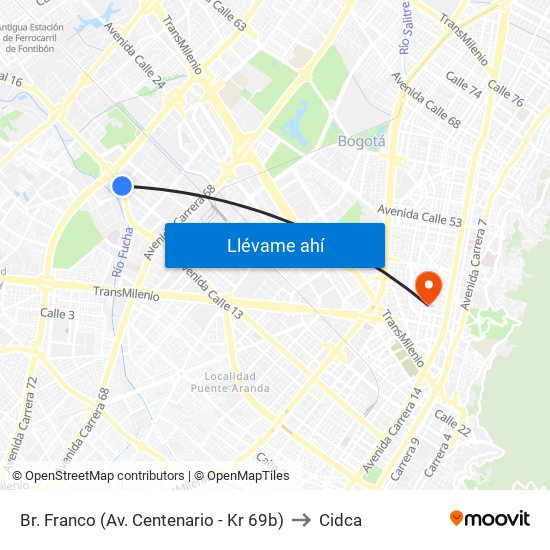 Br. Franco (Av. Centenario - Kr 69b) to Cidca map