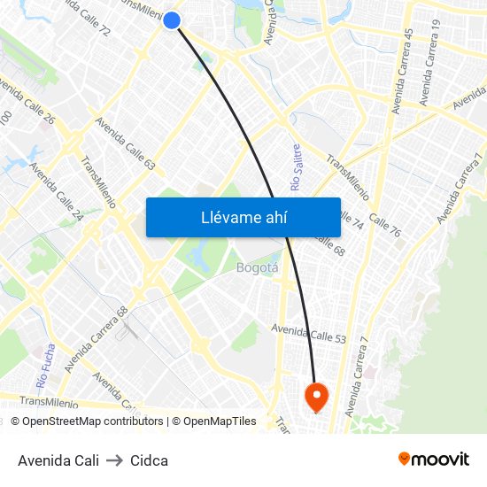 Avenida Cali to Cidca map