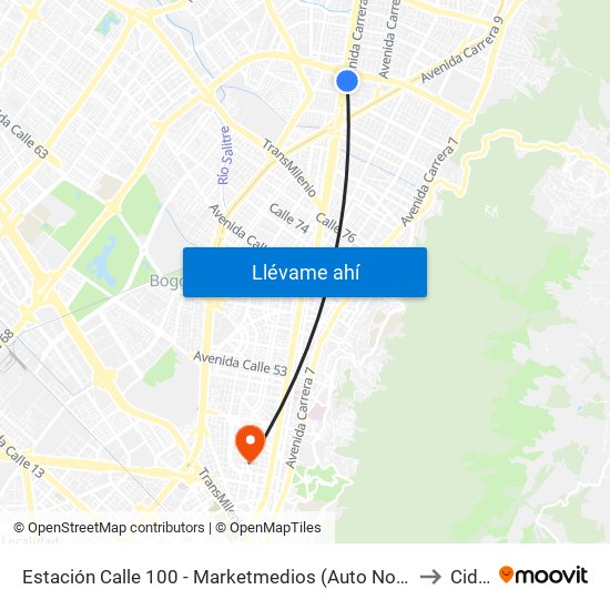 Estación Calle 100 - Marketmedios (Auto Norte - Cl 98) to Cidca map