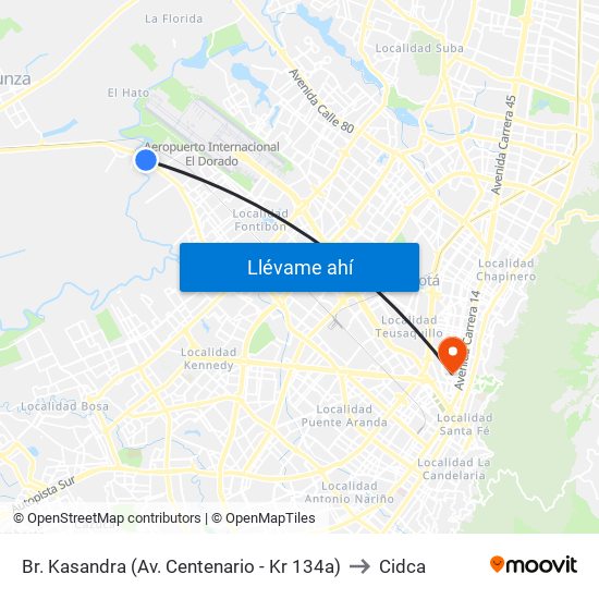 Br. Kasandra (Av. Centenario - Kr 134a) to Cidca map