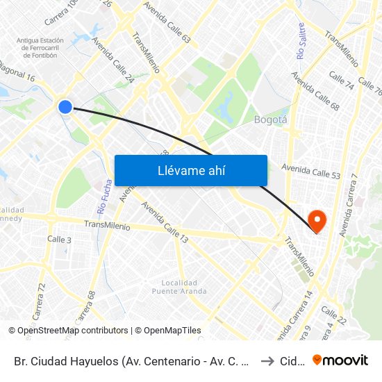 Br. Ciudad Hayuelos (Av. Centenario - Av. C. De Cali) to Cidca map