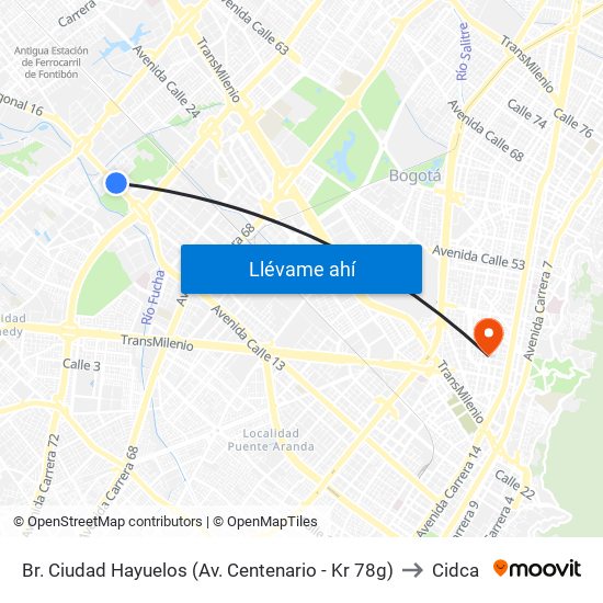 Br. Ciudad Hayuelos (Av. Centenario - Kr 78g) to Cidca map