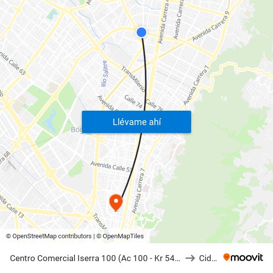 Centro Comercial Iserra 100 (Ac 100 - Kr 54) (B) to Cidca map