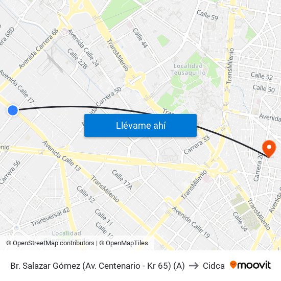 Br. Salazar Gómez (Av. Centenario - Kr 65) (A) to Cidca map