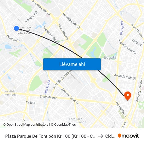 Plaza Parque De Fontibón Kr 100 (Kr 100 - Cl 17a) to Cidca map