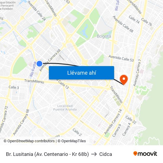 Br. Lusitania (Av. Centenario - Kr 68b) to Cidca map