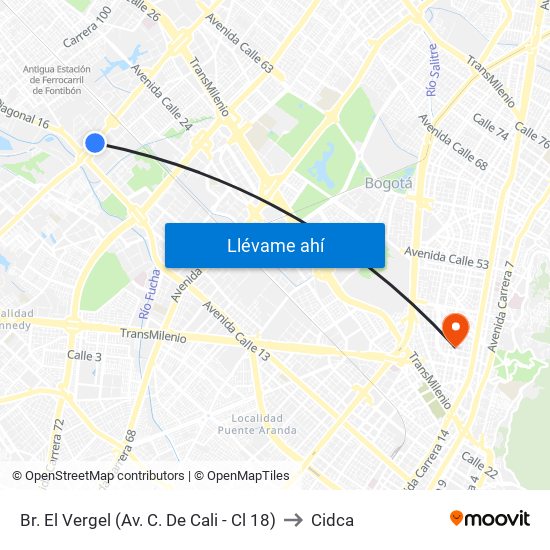 Br. El Vergel (Av. C. De Cali - Cl 18) to Cidca map