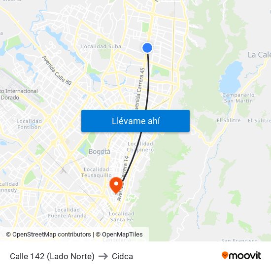 Calle 142 (Lado Norte) to Cidca map