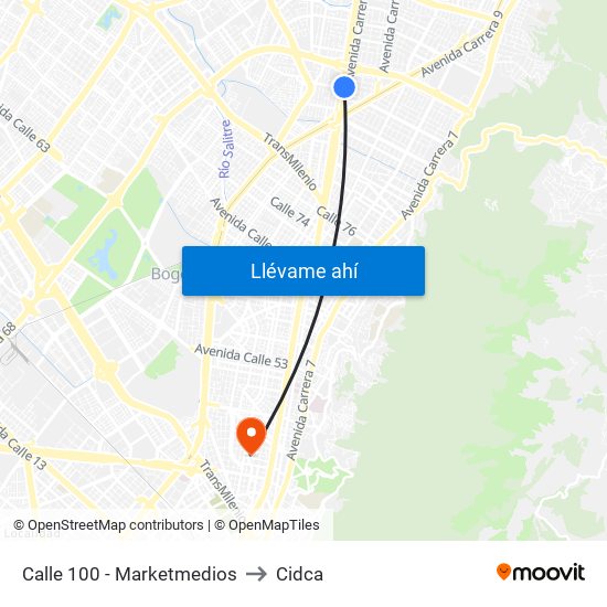Calle 100 - Marketmedios to Cidca map