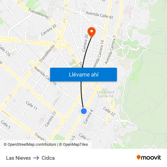 Las Nieves to Cidca map
