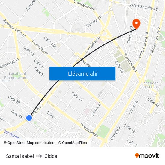 Santa Isabel to Cidca map