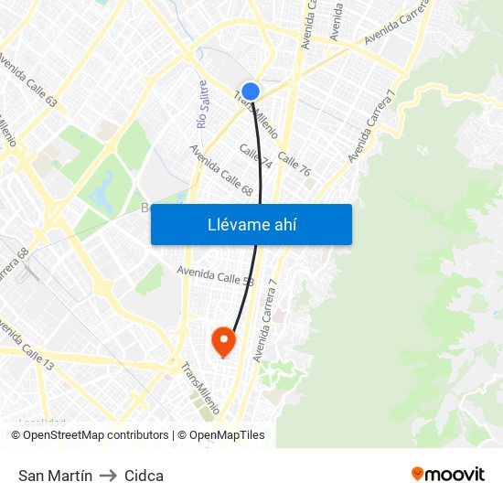 San Martín to Cidca map