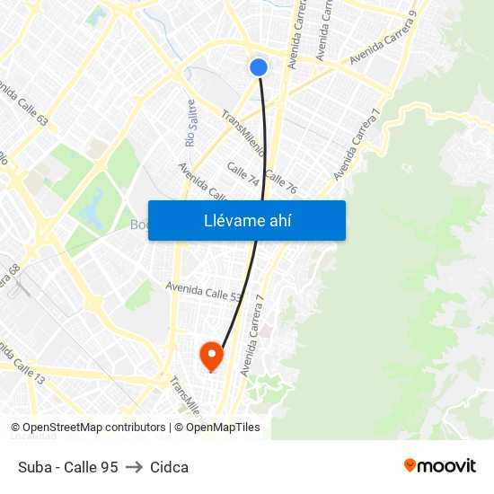Suba - Calle 95 to Cidca map