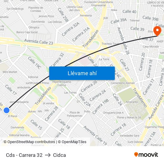 Cds - Carrera 32 to Cidca map