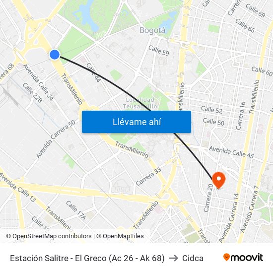 Estación Salitre - El Greco (Ac 26 - Ak 68) to Cidca map