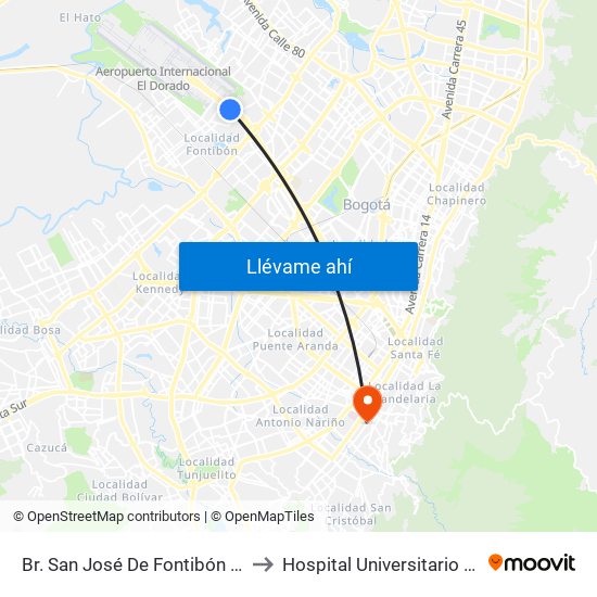 Br. San José De Fontibón (Ac 26 - Kr 96a) to Hospital Universitario La Samaritana map