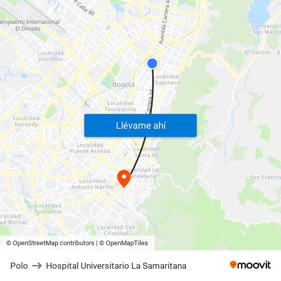 Polo to Hospital Universitario La Samaritana map