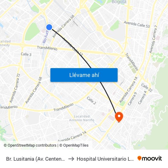 Br. Lusitania (Av. Centenario - Ak 68d) to Hospital Universitario La Samaritana map
