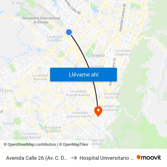 Avenida Calle 26 (Av. C. De Cali - Cl 51) (A) to Hospital Universitario La Samaritana map