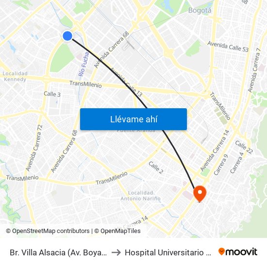 Br. Villa Alsacia (Av. Boyacá - Cl 12a) (A) to Hospital Universitario La Samaritana map