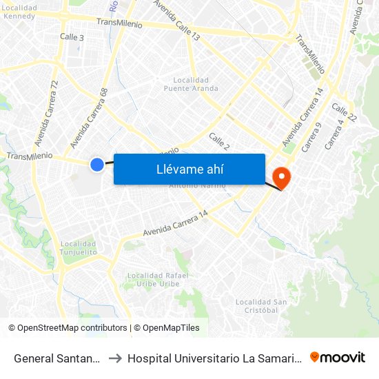 General Santander to Hospital Universitario La Samaritana map