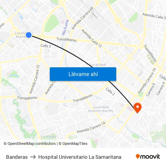 Banderas to Hospital Universitario La Samaritana map