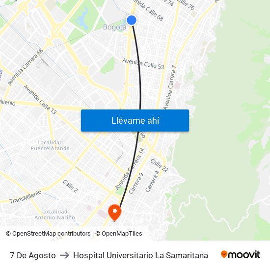 7 De Agosto to Hospital Universitario La Samaritana map