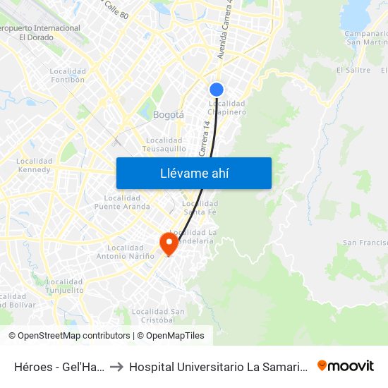Héroes - Gel'Hada to Hospital Universitario La Samaritana map