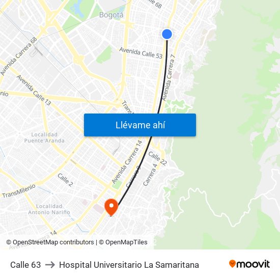 Calle 63 to Hospital Universitario La Samaritana map