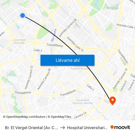 Br. El Vergel Oriental (Av. C. De Cali - Cl 10b) (A) to Hospital Universitario La Samaritana map