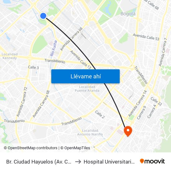 Br. Ciudad Hayuelos (Av. Centenario - Kr 78g) to Hospital Universitario La Samaritana map