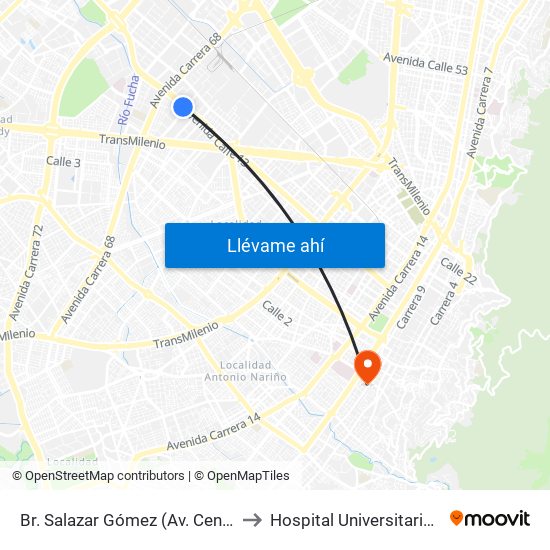 Br. Salazar Gómez (Av. Centenario - Kr 65) (A) to Hospital Universitario La Samaritana map