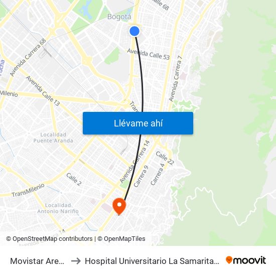 Movistar Arena to Hospital Universitario La Samaritana map