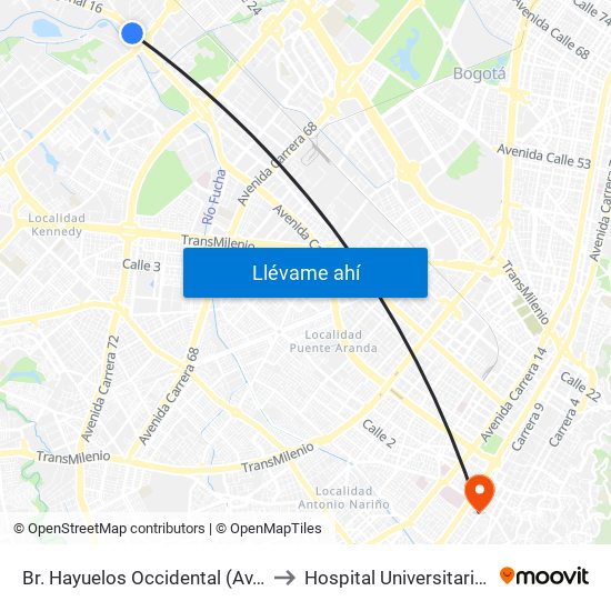 Br. Hayuelos Occidental (Av. Centenario - Kr 87) to Hospital Universitario La Samaritana map